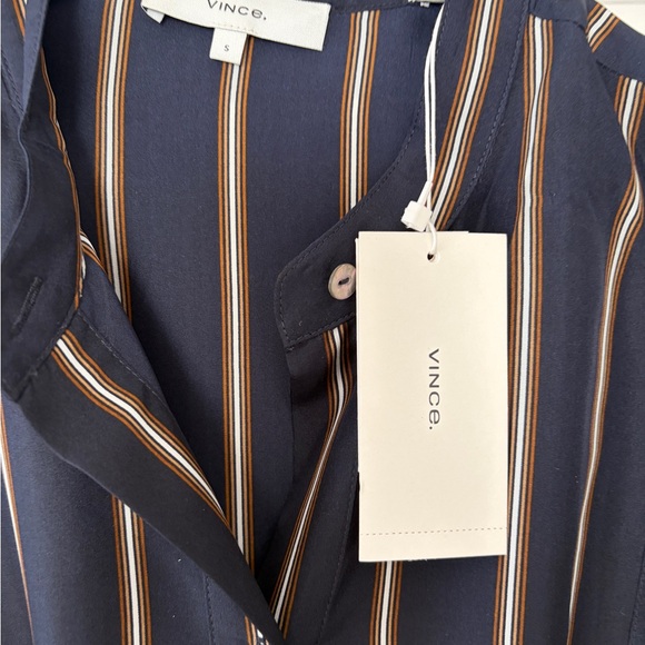 Vince Navy and Beige Striped Long Sleeve Dress - Picture 2 of 4